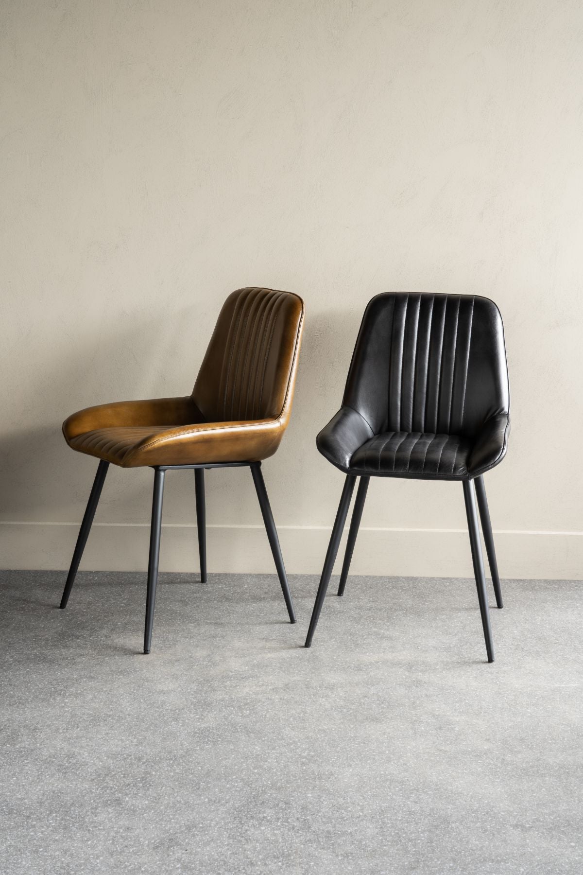 Set of 2 Pembroke Leather Dining Chairs in Charcoal
